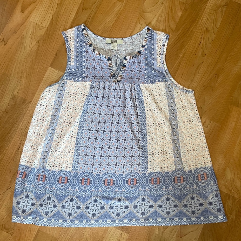 Vintage America Blue and Cream Women's Top